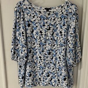 Ann Taylor Floral Blue and White Blouse